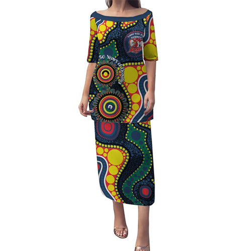 Roosters NAIDOC Week 2026 Personalised Family Matching Puletasi and Hawaiian Shirt 50 Years of Deadly Aboriginal Art