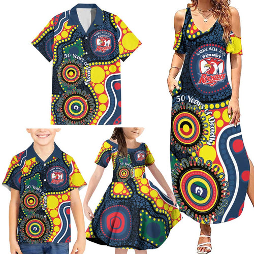 Roosters NAIDOC Week 2026 Personalised Family Matching Summer Maxi Dress and Hawaiian Shirt 50 Years of Deadly Aboriginal Art
