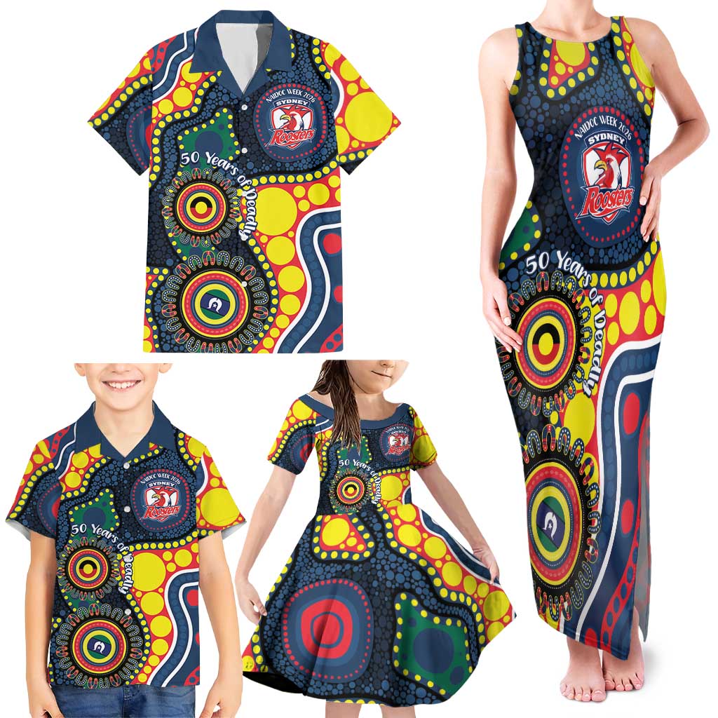 Roosters NAIDOC Week 2026 Personalised Family Matching Tank Maxi Dress and Hawaiian Shirt 50 Years of Deadly Aboriginal Art