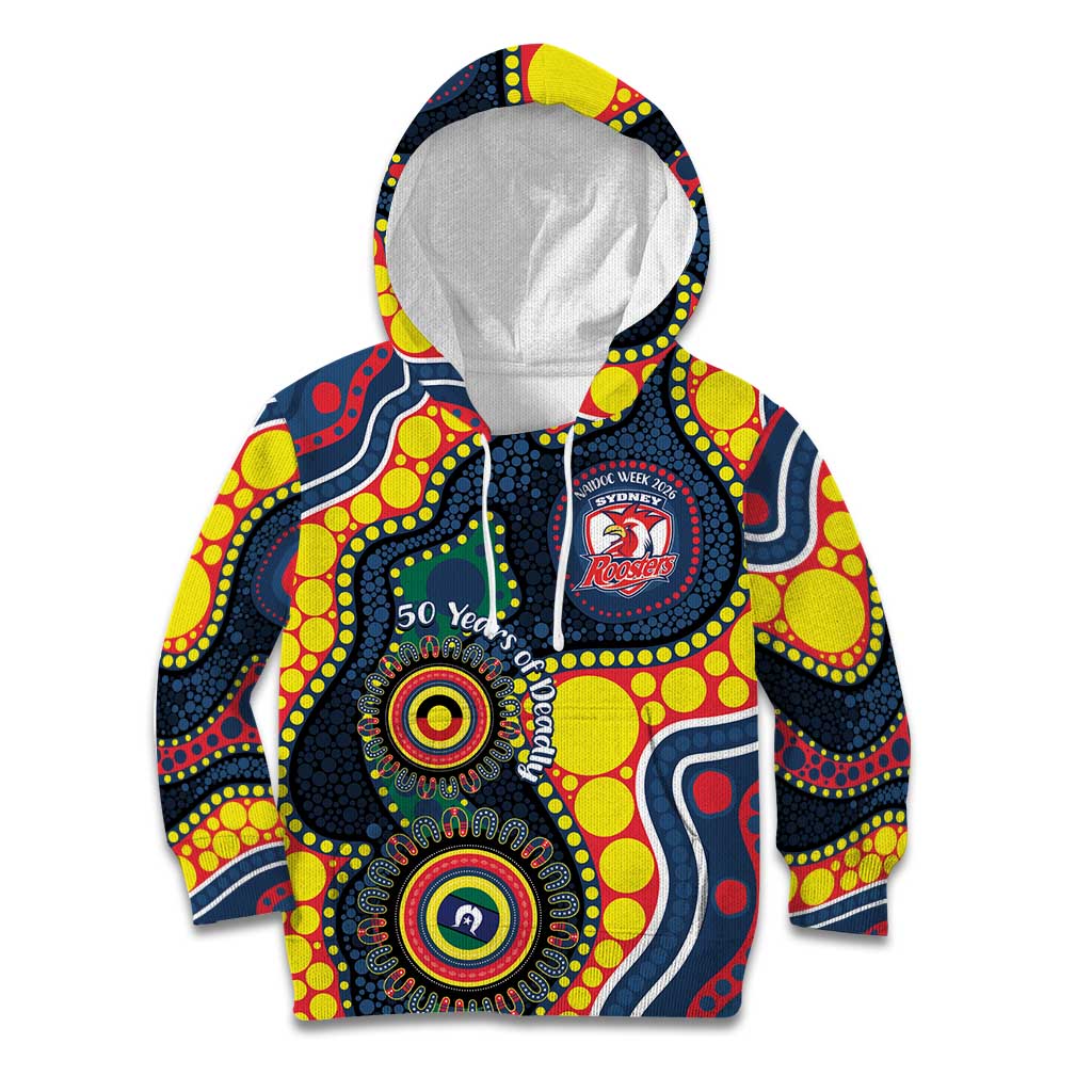 Roosters NAIDOC Week 2026 Personalised Kid Hoodie 50 Years of Deadly Aboriginal Art