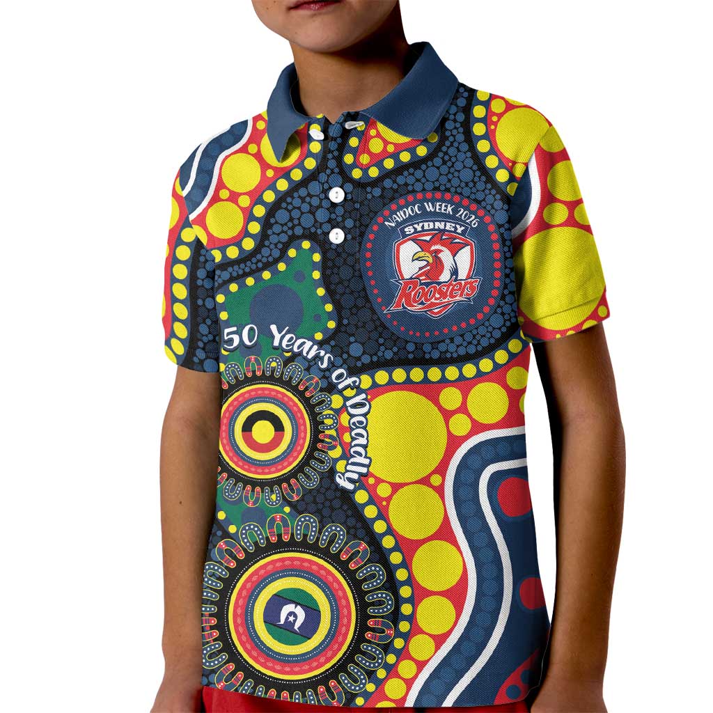 Roosters NAIDOC Week 2026 Personalised Kid Polo Shirt 50 Years of Deadly Aboriginal Art