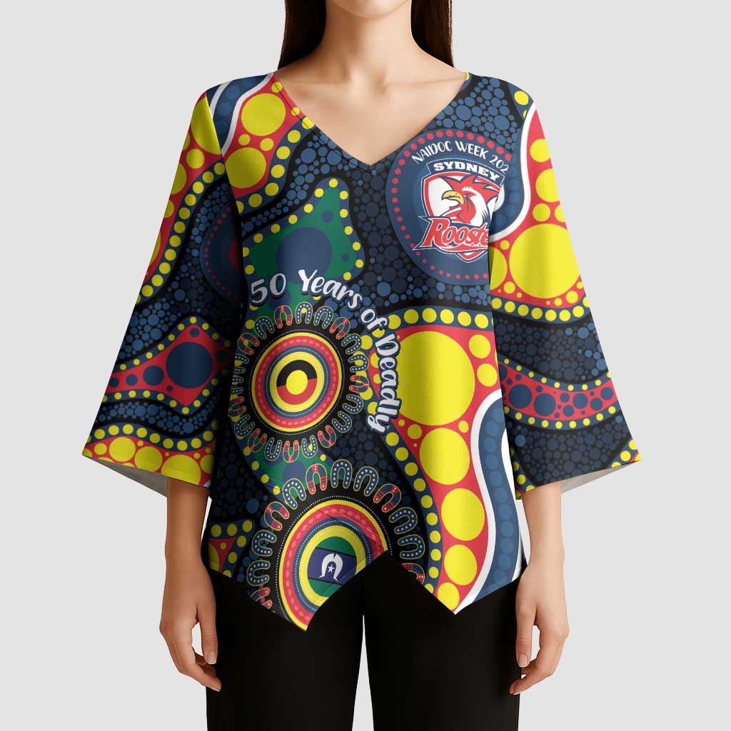 Roosters NAIDOC Week 2026 Personalised Kimono Sleeve Blouse 50 Years of Deadly Aboriginal Art