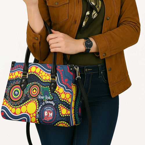 Roosters NAIDOC Week 2026 Personalised Leather Bag 50 Years of Deadly Aboriginal Art