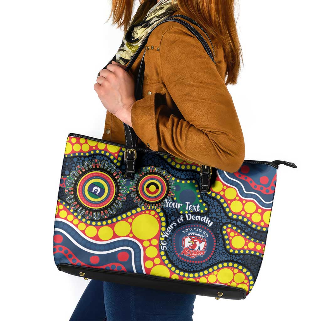 Roosters NAIDOC Week 2026 Personalised Leather Tote Bag 50 Years of Deadly Aboriginal Art