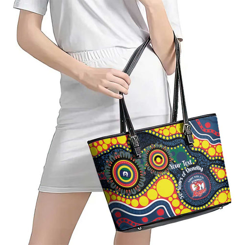 Roosters NAIDOC Week 2026 Personalised Leather Tote Bag 50 Years of Deadly Aboriginal Art