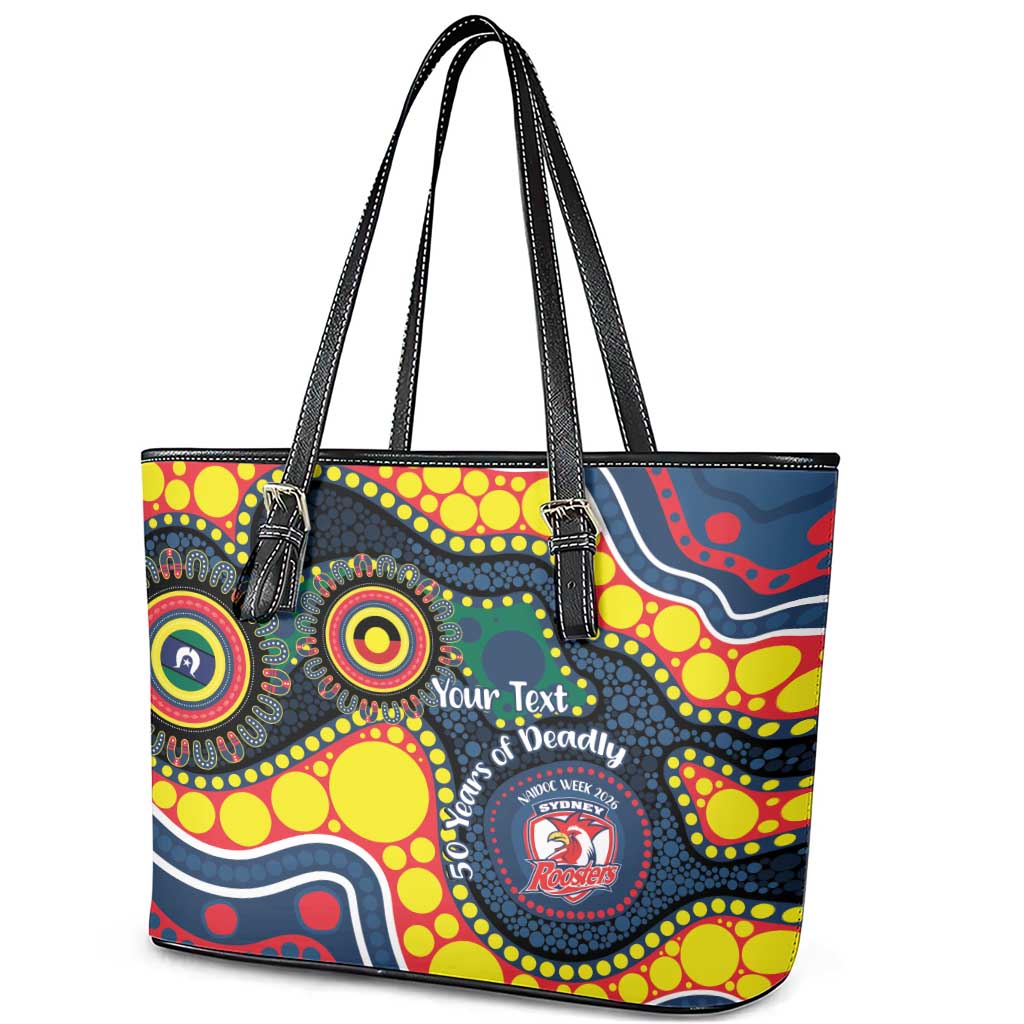 Roosters NAIDOC Week 2026 Personalised Leather Tote Bag 50 Years of Deadly Aboriginal Art