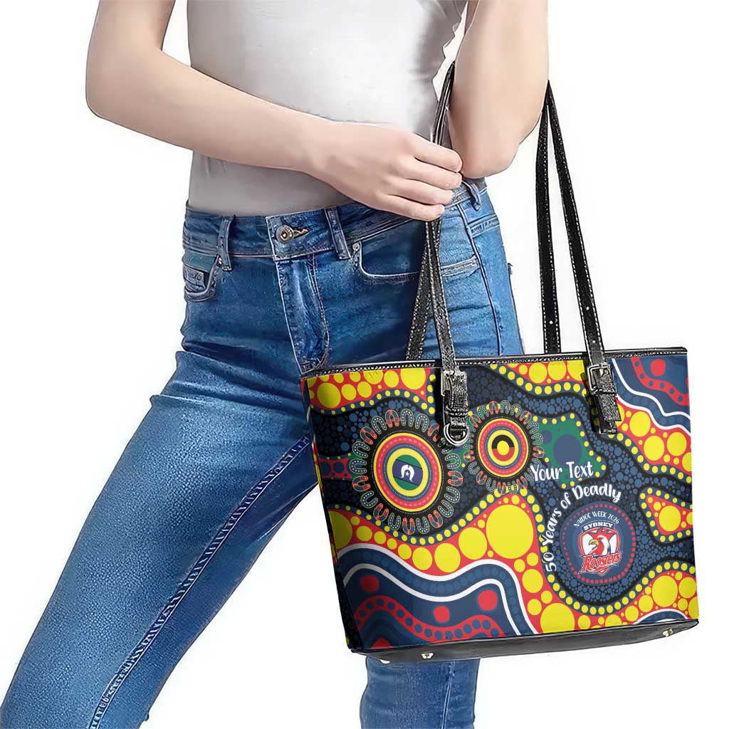 Roosters NAIDOC Week 2026 Personalised Leather Tote Bag 50 Years of Deadly Aboriginal Art