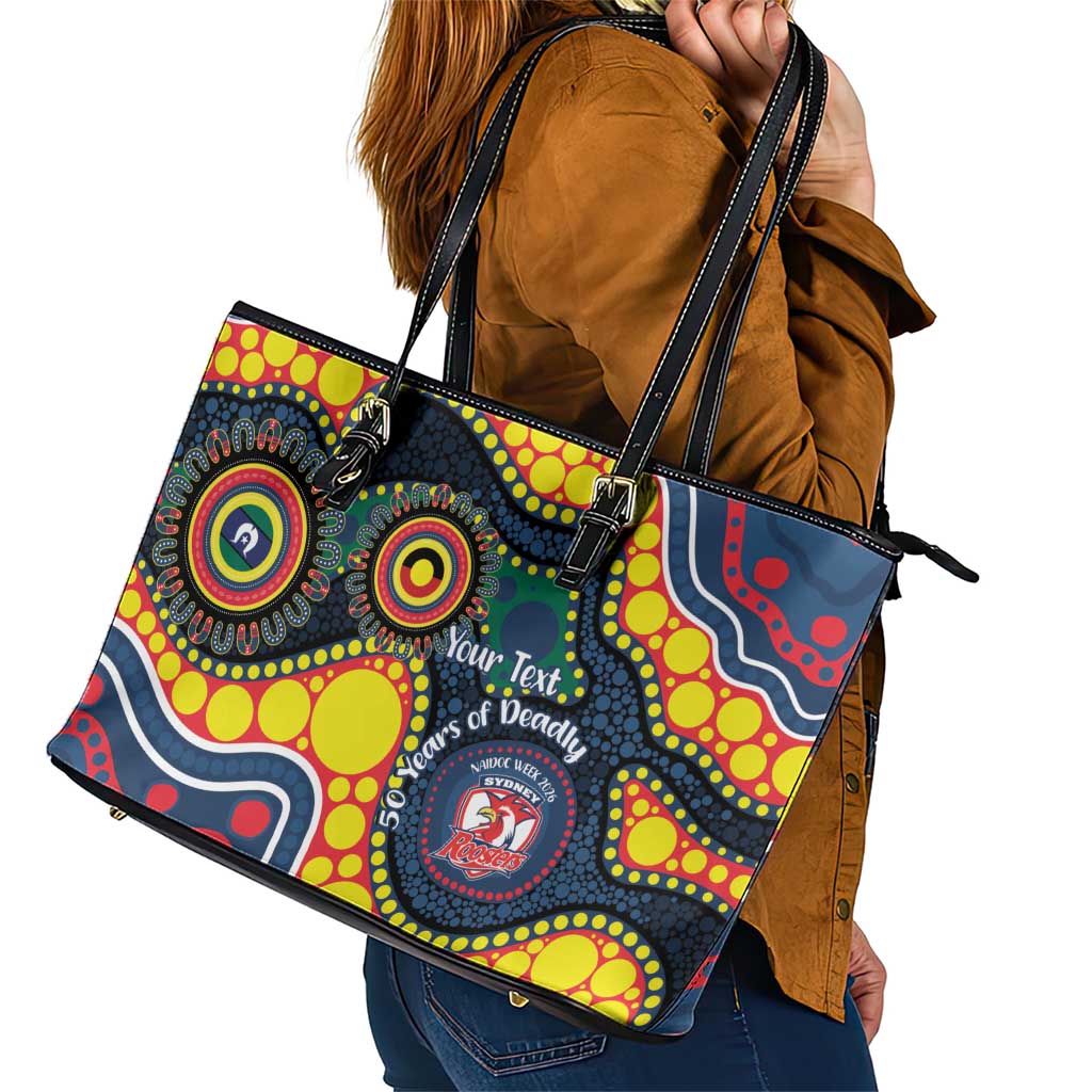 Roosters NAIDOC Week 2026 Personalised Leather Tote Bag 50 Years of Deadly Aboriginal Art