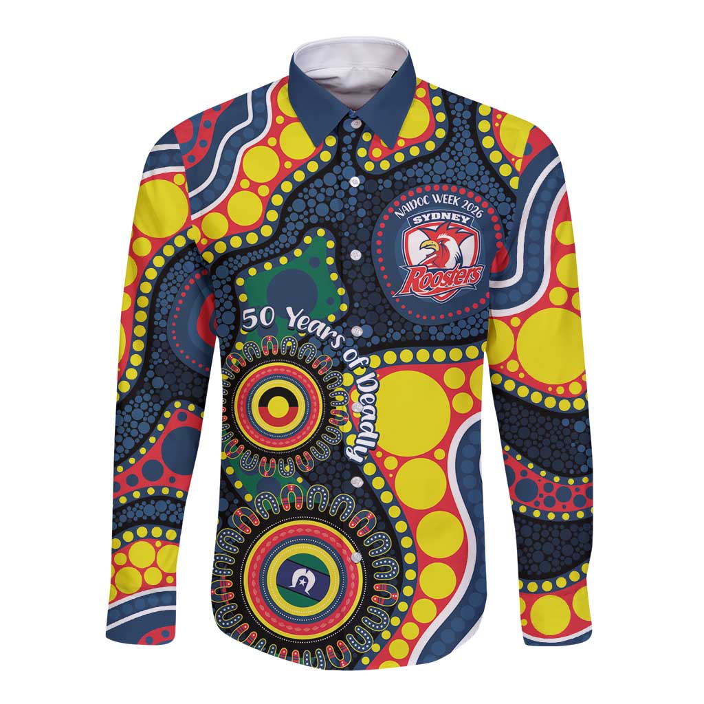 Roosters NAIDOC Week 2026 Personalised Long Sleeve Button Shirt 50 Years of Deadly Aboriginal Art