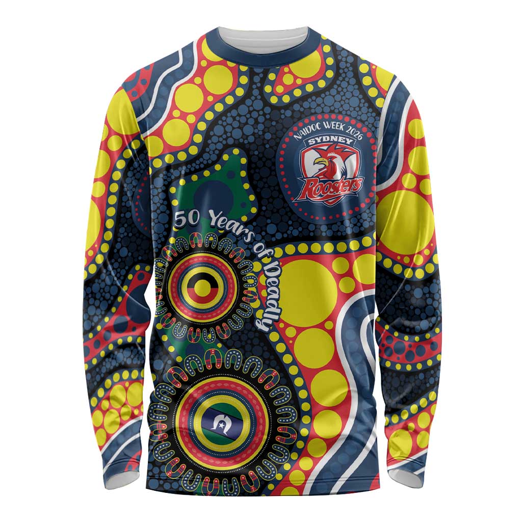 Roosters NAIDOC Week 2026 Personalised Long Sleeve Shirt 50 Years of Deadly Aboriginal Art