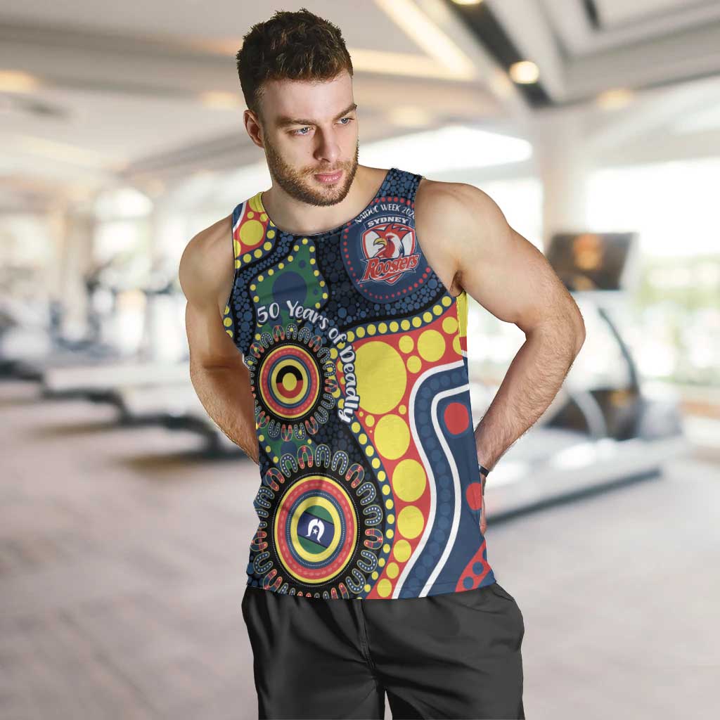 Roosters NAIDOC Week 2026 Personalised Men Tank Top 50 Years of Deadly Aboriginal Art