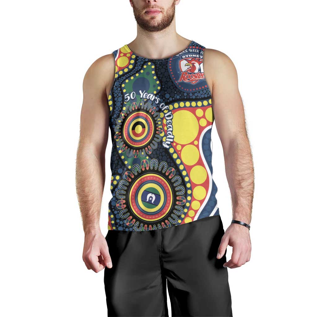 Roosters NAIDOC Week 2026 Personalised Men Tank Top 50 Years of Deadly Aboriginal Art
