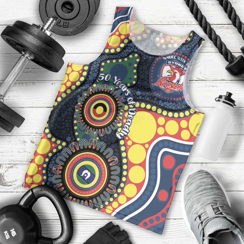 Roosters NAIDOC Week 2026 Personalised Men Tank Top 50 Years of Deadly Aboriginal Art