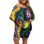 Roosters NAIDOC Week 2026 Personalised Off Shoulder Short Dress 50 Years of Deadly Aboriginal Art