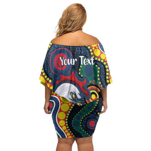 Roosters NAIDOC Week 2026 Personalised Off Shoulder Short Dress 50 Years of Deadly Aboriginal Art