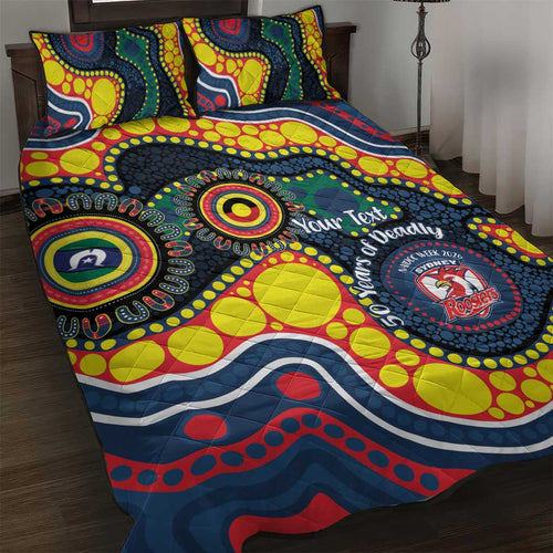 Roosters NAIDOC Week 2026 Personalised Quilt Bed Set 50 Years of Deadly Aboriginal Art
