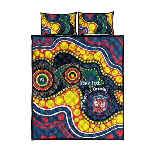 Roosters NAIDOC Week 2026 Personalised Quilt Bed Set 50 Years of Deadly Aboriginal Art