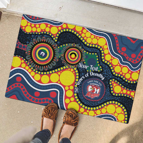 Roosters NAIDOC Week 2026 Personalised Rubber Doormat 50 Years of Deadly Aboriginal Art