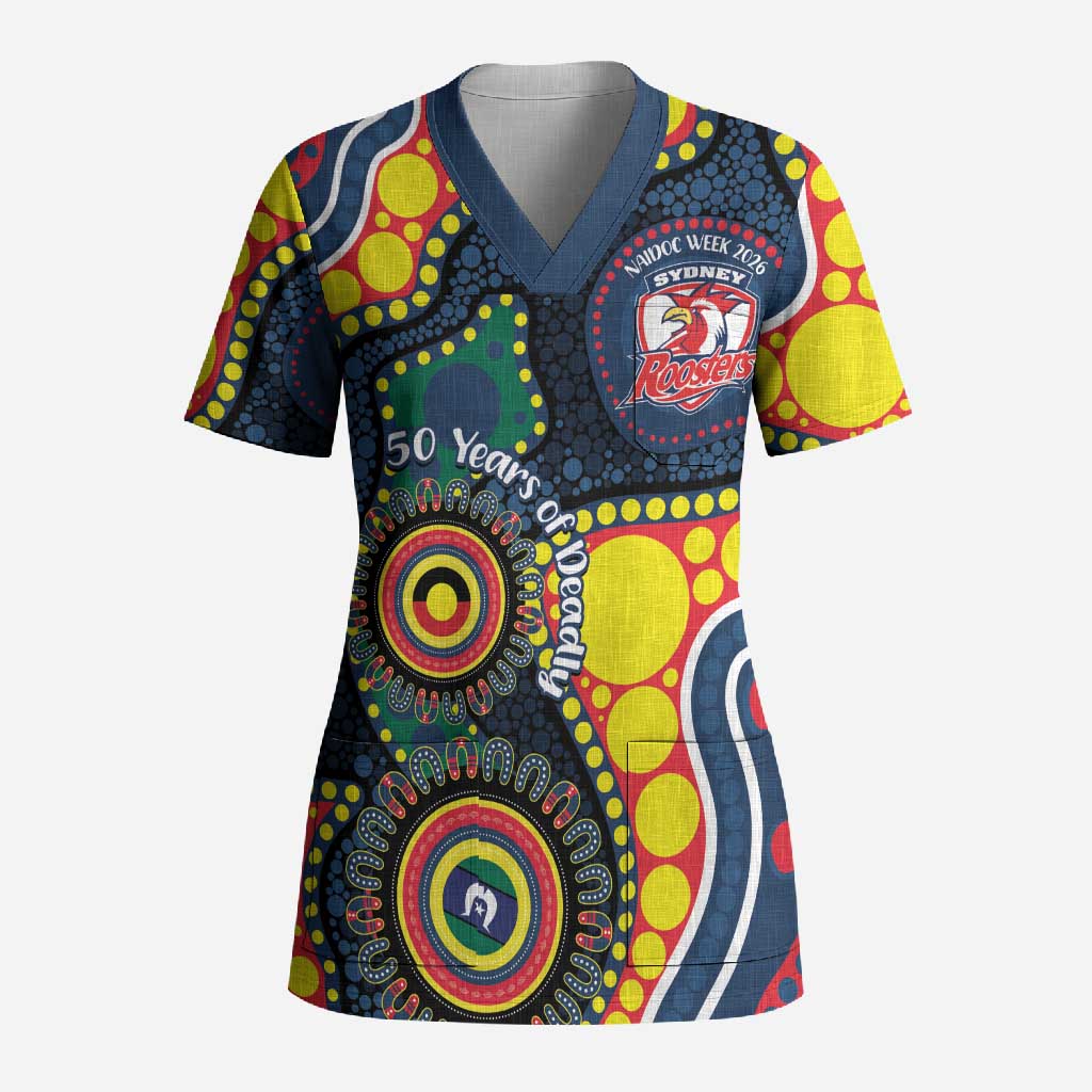 Roosters NAIDOC Week 2026 Personalised Scrub Top 50 Years of Deadly Aboriginal Art
