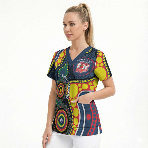 Roosters NAIDOC Week 2026 Personalised Scrub Top 50 Years of Deadly Aboriginal Art