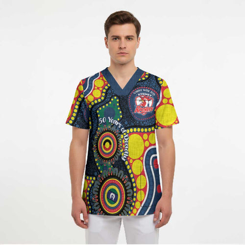 Roosters NAIDOC Week 2026 Personalised Scrub Top 50 Years of Deadly Aboriginal Art