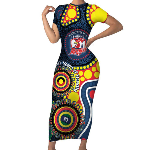 Roosters NAIDOC Week 2026 Personalised Short Sleeve Bodycon Dress 50 Years of Deadly Aboriginal Art