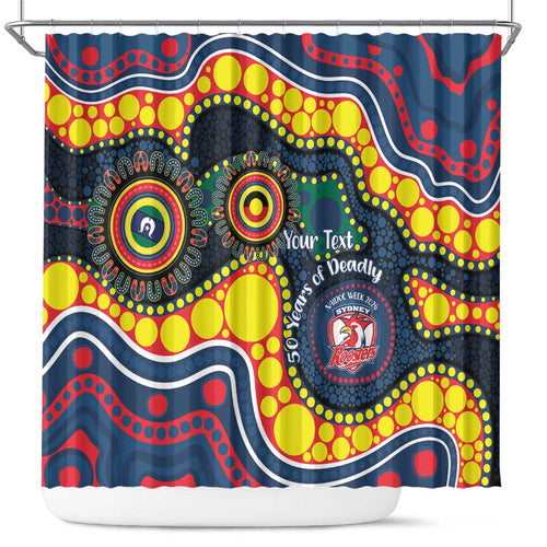 Roosters NAIDOC Week 2026 Personalised Shower Curtain 50 Years of Deadly Aboriginal Art