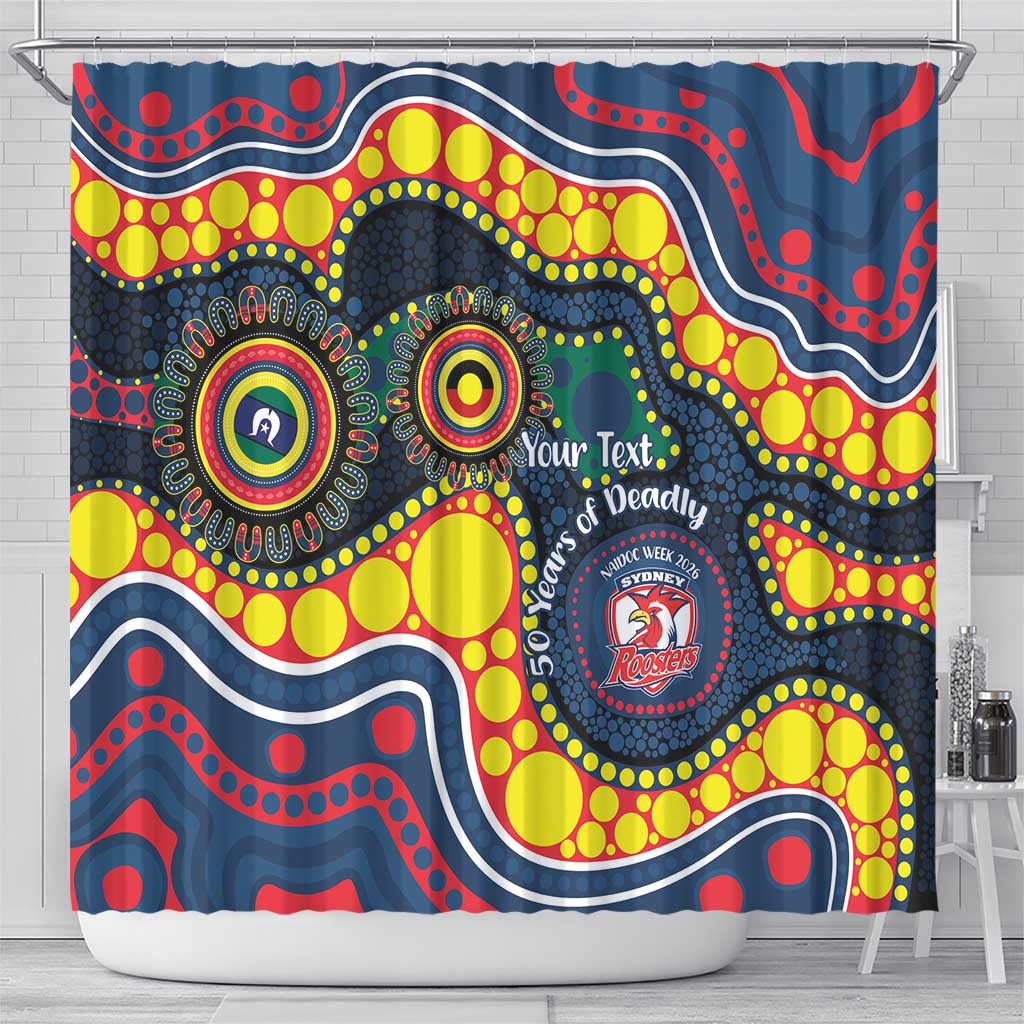 Roosters NAIDOC Week 2026 Personalised Shower Curtain 50 Years of Deadly Aboriginal Art