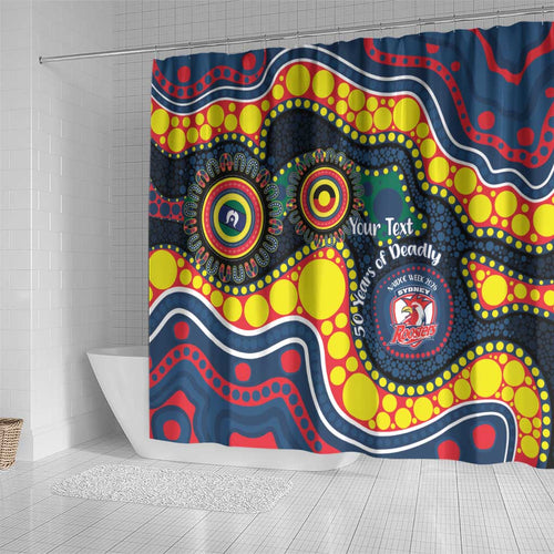 Roosters NAIDOC Week 2026 Personalised Shower Curtain 50 Years of Deadly Aboriginal Art
