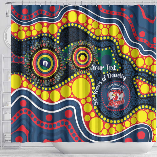 Roosters NAIDOC Week 2026 Personalised Shower Curtain 50 Years of Deadly Aboriginal Art