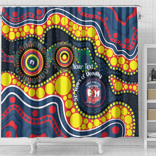Roosters NAIDOC Week 2026 Personalised Shower Curtain 50 Years of Deadly Aboriginal Art