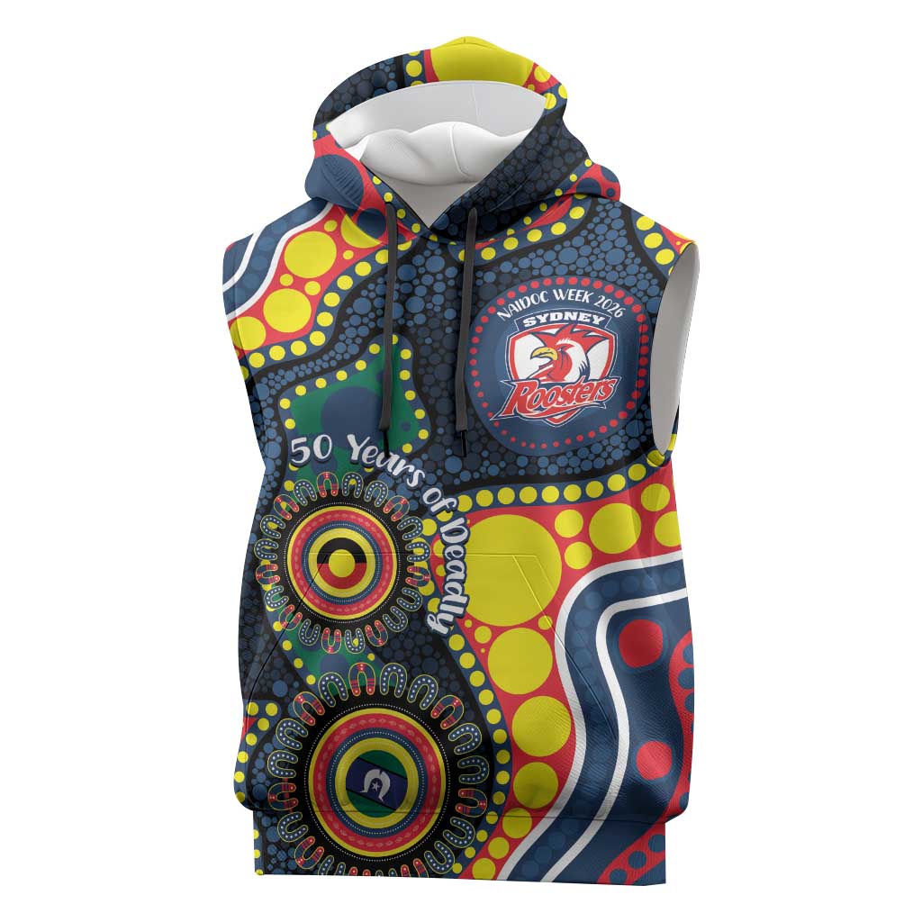 Roosters NAIDOC Week 2026 Personalised Sleeveless Hoodie 50 Years of Deadly Aboriginal Art