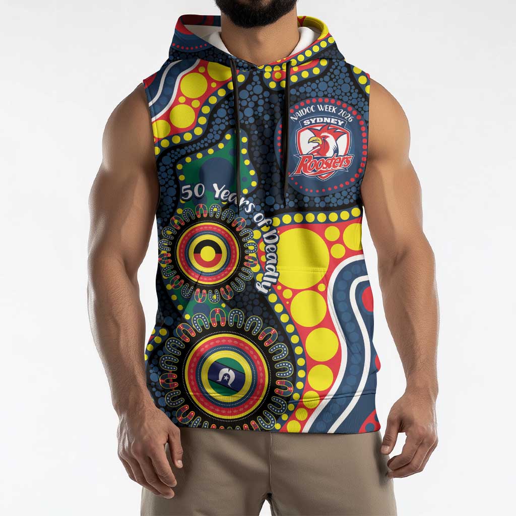 Roosters NAIDOC Week 2026 Personalised Sleeveless Hoodie 50 Years of Deadly Aboriginal Art