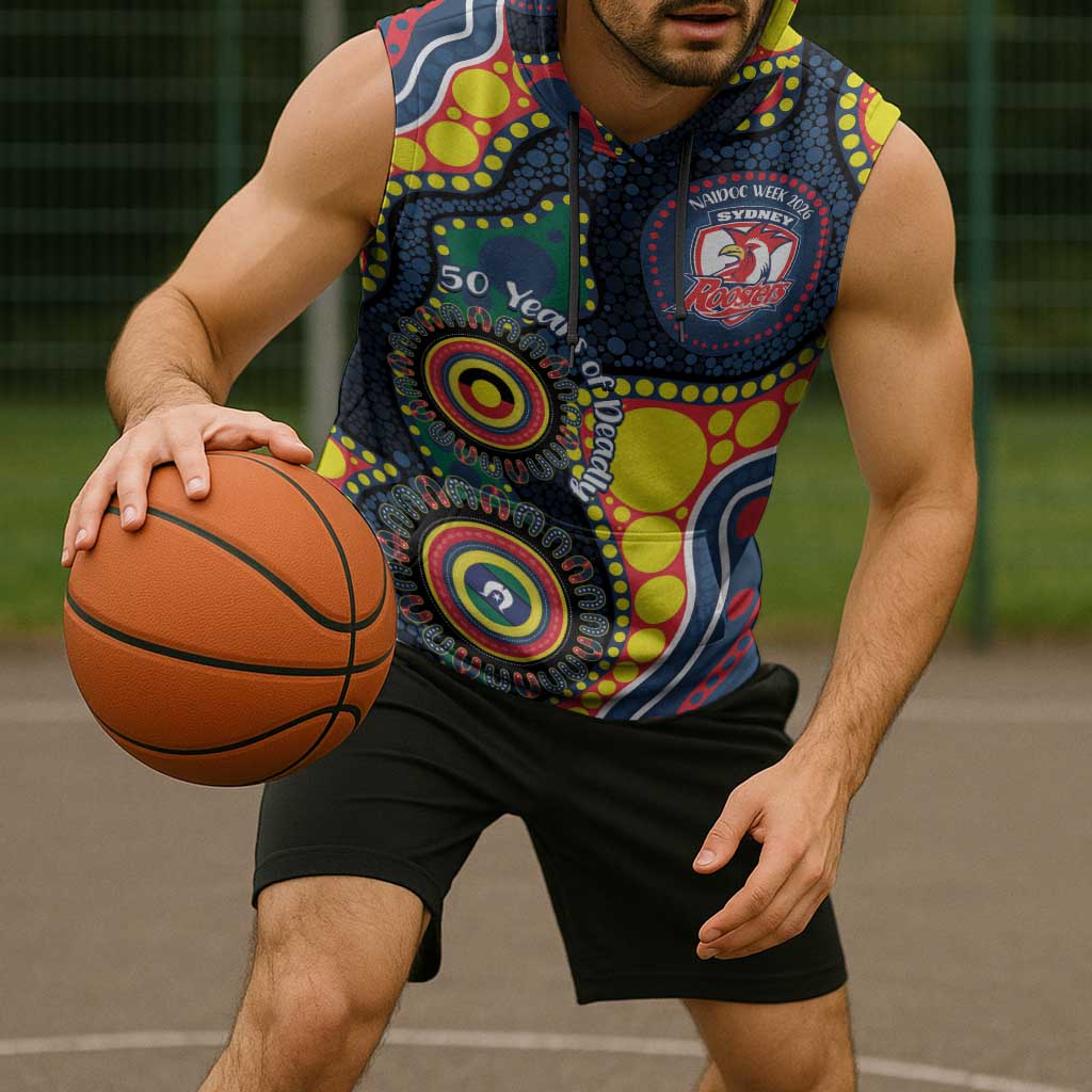 Roosters NAIDOC Week 2026 Personalised Sleeveless Hoodie 50 Years of Deadly Aboriginal Art