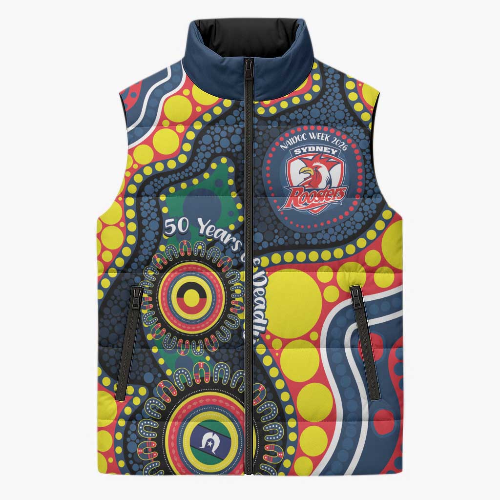 Roosters NAIDOC Week 2026 Personalised Sleeveless Puffer Jacket 50 Years of Deadly Aboriginal Art