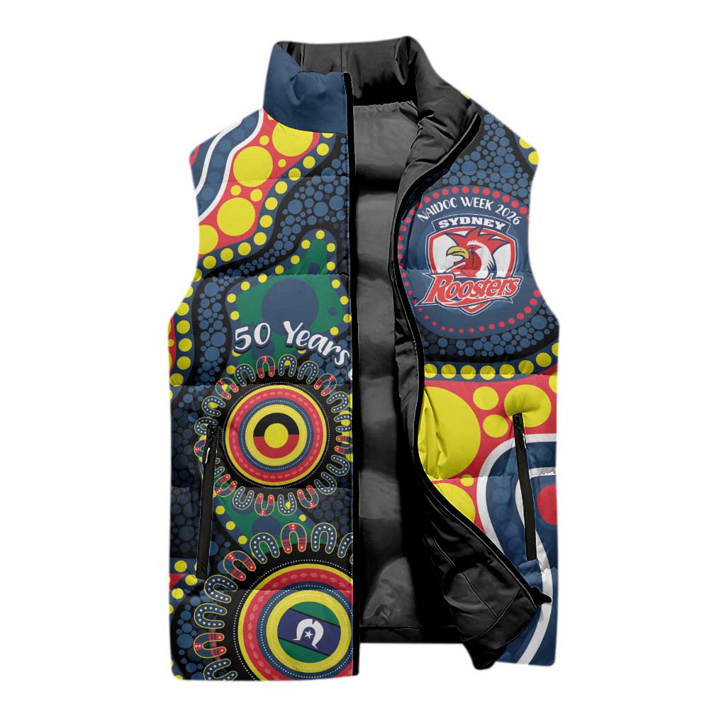 Roosters NAIDOC Week 2026 Personalised Sleeveless Puffer Jacket 50 Years of Deadly Aboriginal Art