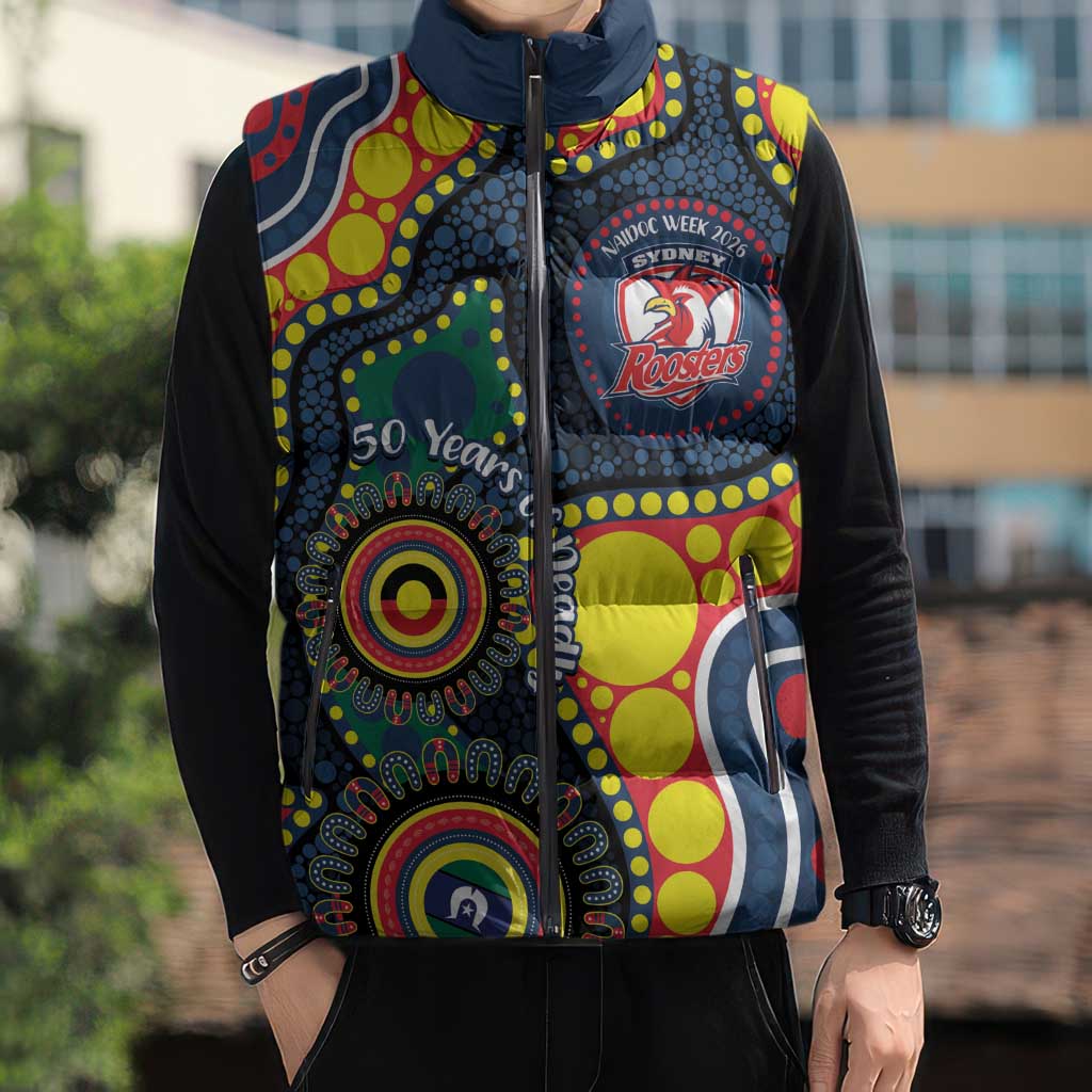 Roosters NAIDOC Week 2026 Personalised Sleeveless Puffer Jacket 50 Years of Deadly Aboriginal Art