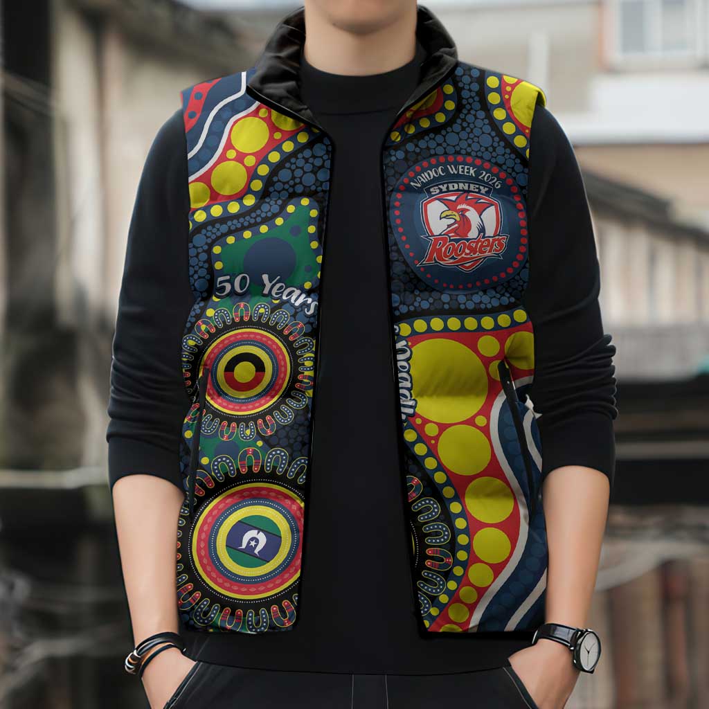 Roosters NAIDOC Week 2026 Personalised Sleeveless Puffer Jacket 50 Years of Deadly Aboriginal Art