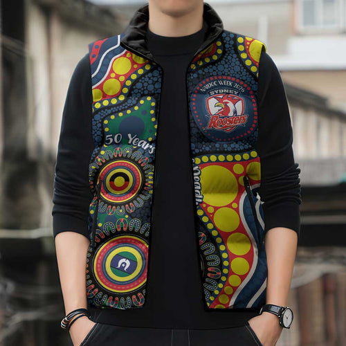 Roosters NAIDOC Week 2026 Personalised Sleeveless Puffer Jacket 50 Years of Deadly Aboriginal Art