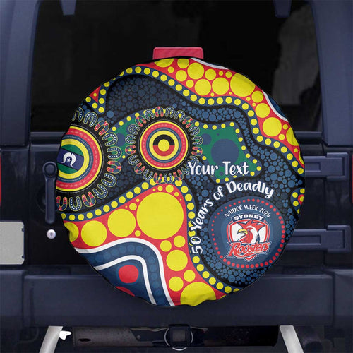 Roosters NAIDOC Week 2026 Personalised Spare Tire Cover 50 Years of Deadly Aboriginal Art