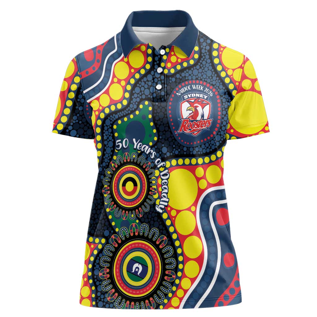 Roosters NAIDOC Week 2026 Personalised Women Polo Shirt 50 Years of Deadly Aboriginal Art