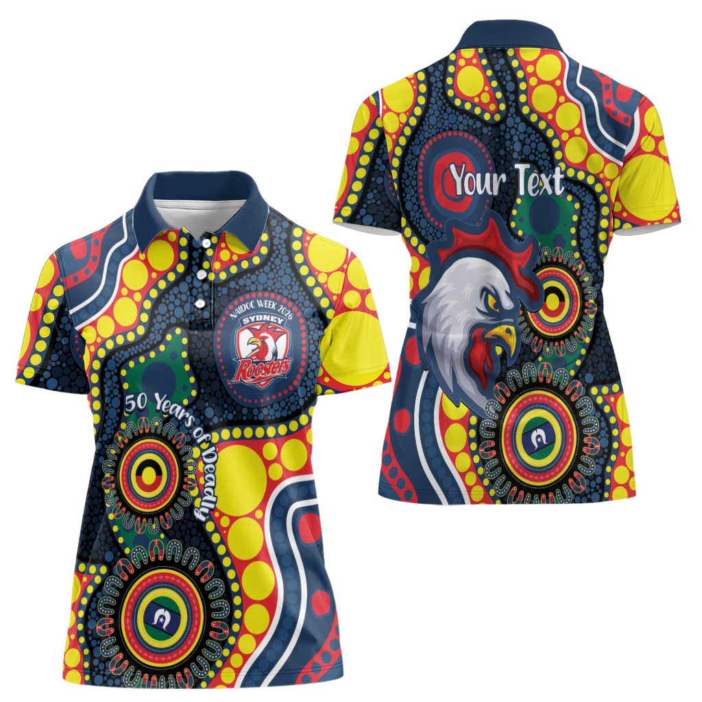 Roosters NAIDOC Week 2026 Personalised Women Polo Shirt 50 Years of Deadly Aboriginal Art