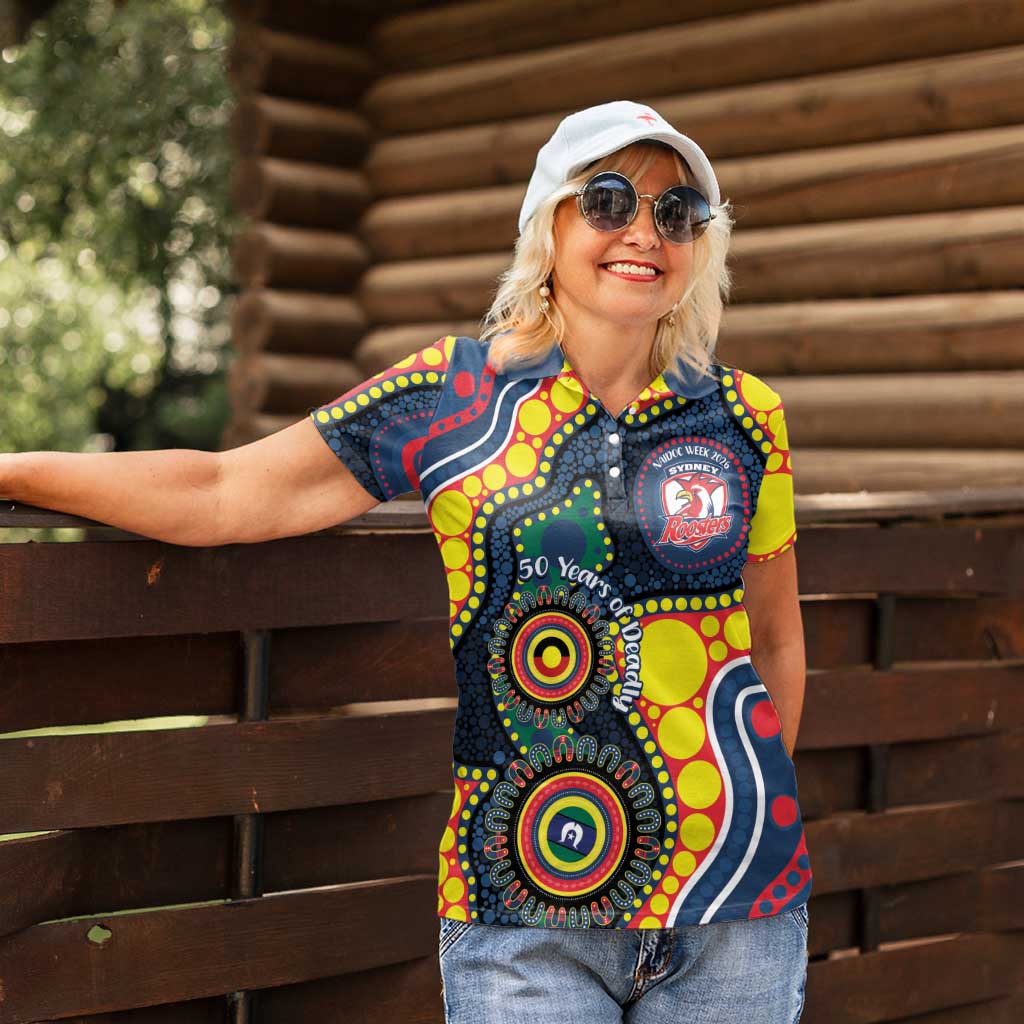 Roosters NAIDOC Week 2026 Personalised Women Polo Shirt 50 Years of Deadly Aboriginal Art