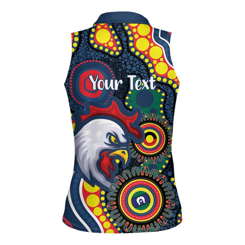Roosters NAIDOC Week 2026 Personalised Women Sleeveless Polo Shirt 50 Years of Deadly Aboriginal Art