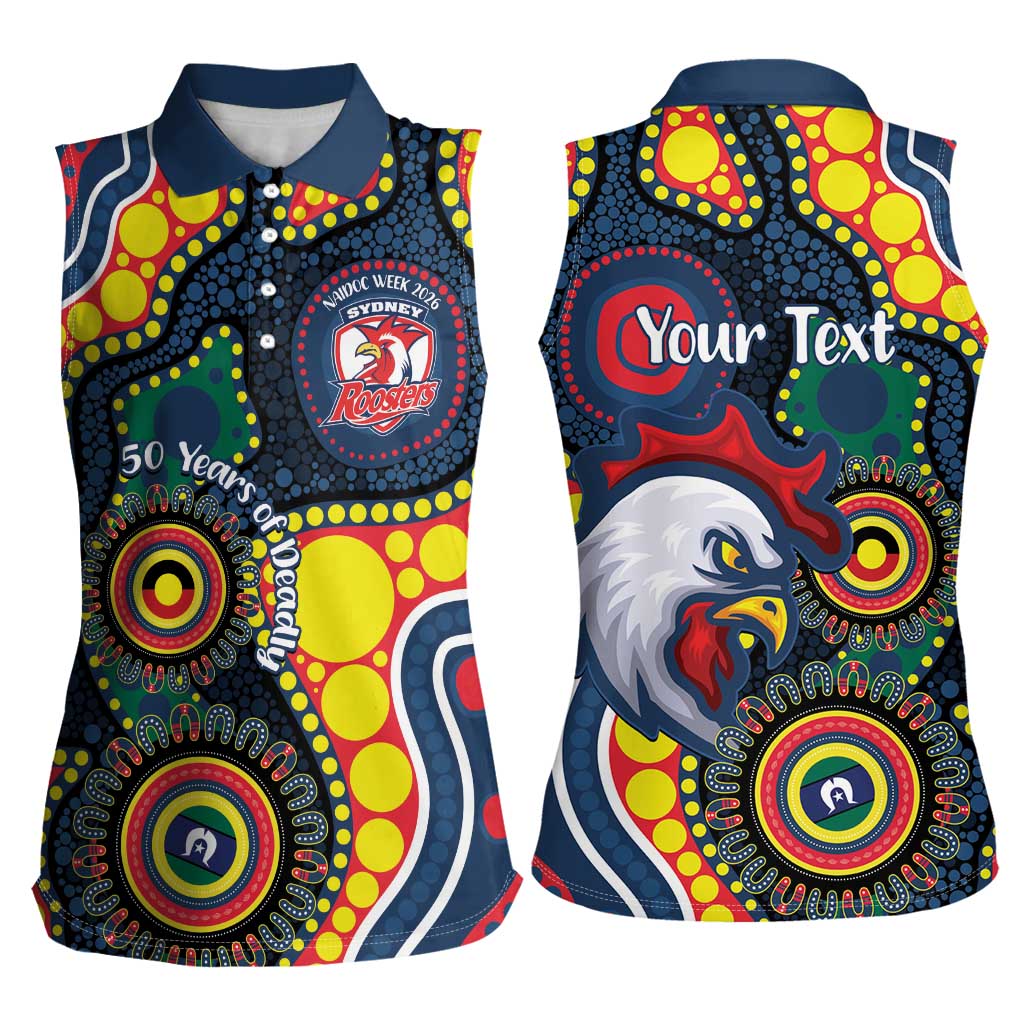Roosters NAIDOC Week 2026 Personalised Women Sleeveless Polo Shirt 50 Years of Deadly Aboriginal Art