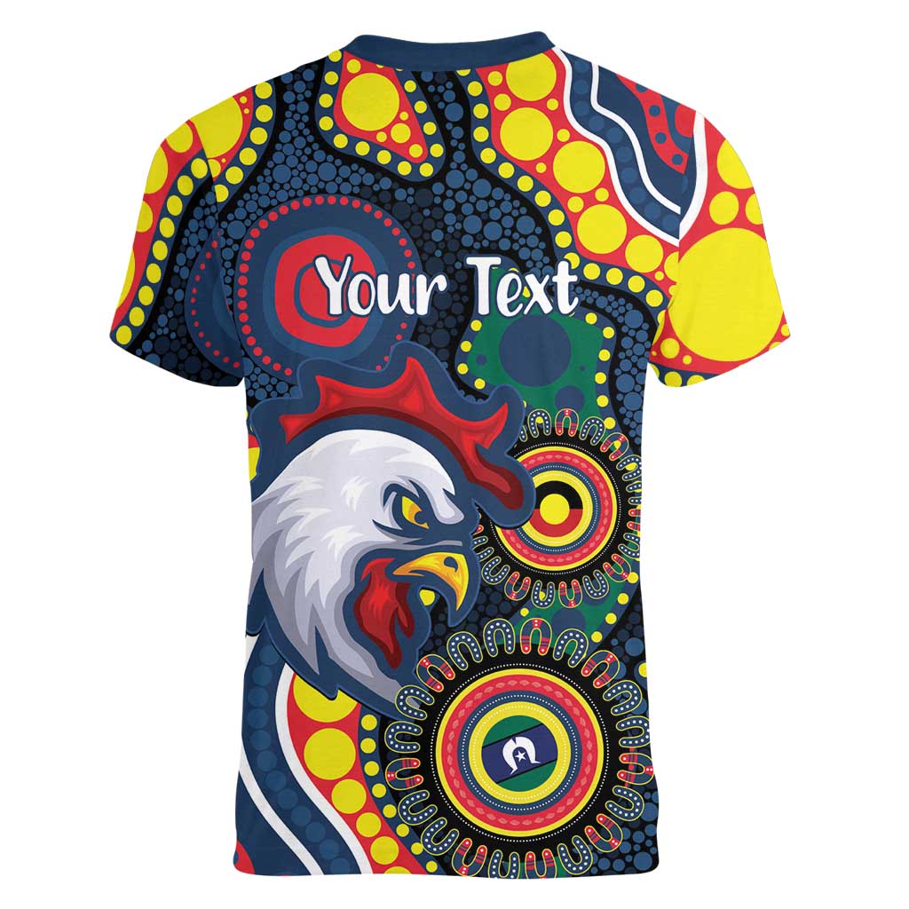 Roosters NAIDOC Week 2026 Personalised Women V-Neck T-Shirt 50 Years of Deadly Aboriginal Art