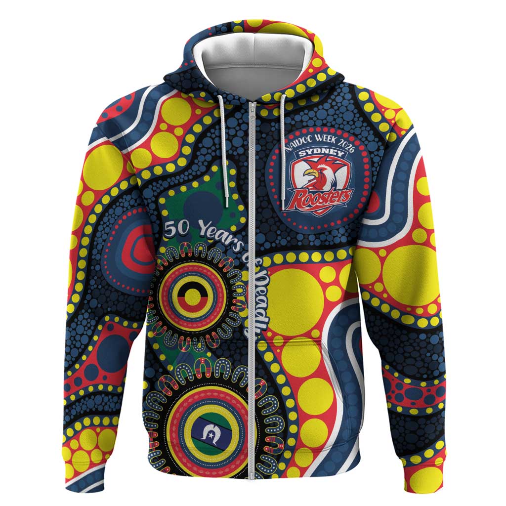 Roosters NAIDOC Week 2026 Personalised Zip Hoodie 50 Years of Deadly Aboriginal Art