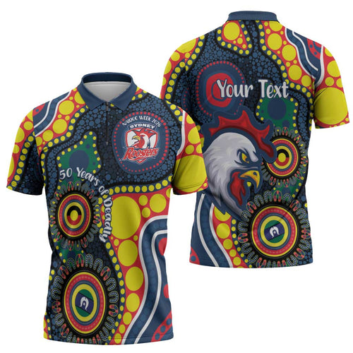 Roosters NAIDOC Week 2026 Personalised Zipper Polo Shirt 50 Years of Deadly Aboriginal Art