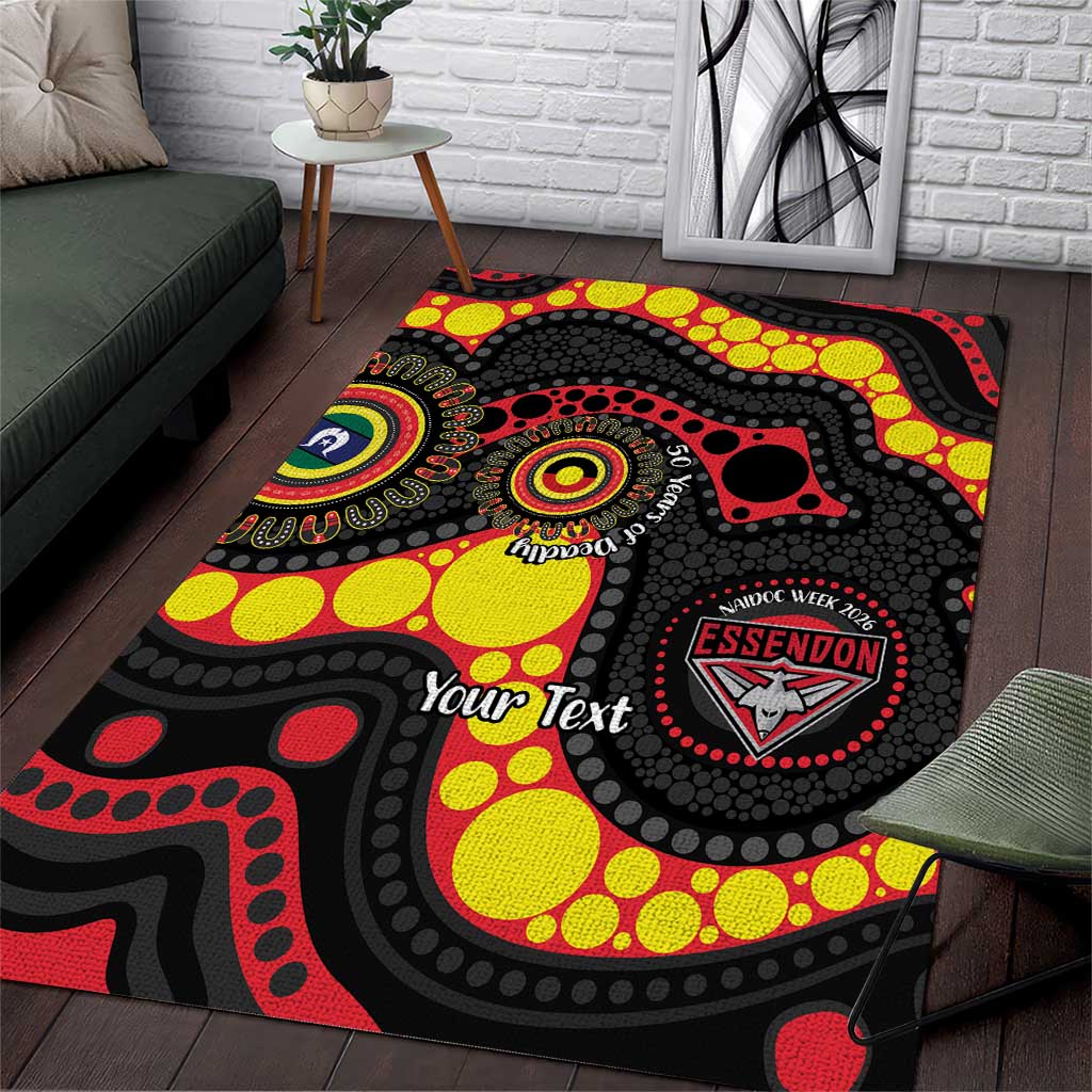 Essendon Bombers NAIDOC Week 2026 Personalised Area Rug 50 Years of Deadly Aboriginal Art