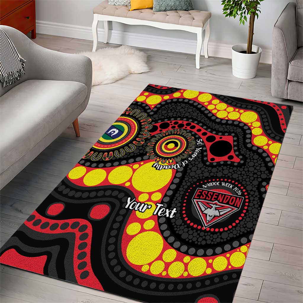 Essendon Bombers NAIDOC Week 2026 Personalised Area Rug 50 Years of Deadly Aboriginal Art